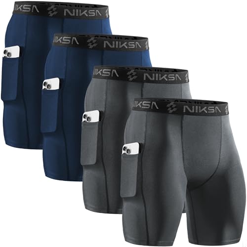 Niksa 2/4 Pack Compression Shorts Men with Pocket, Spandex Running Shorts Sport Athletic Workout Performance Underwear - Image 1