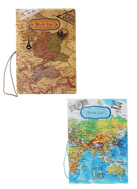 2 Pieces Combo The World Map Premium Waterproof Passport Cover Ticket and Documents Holder