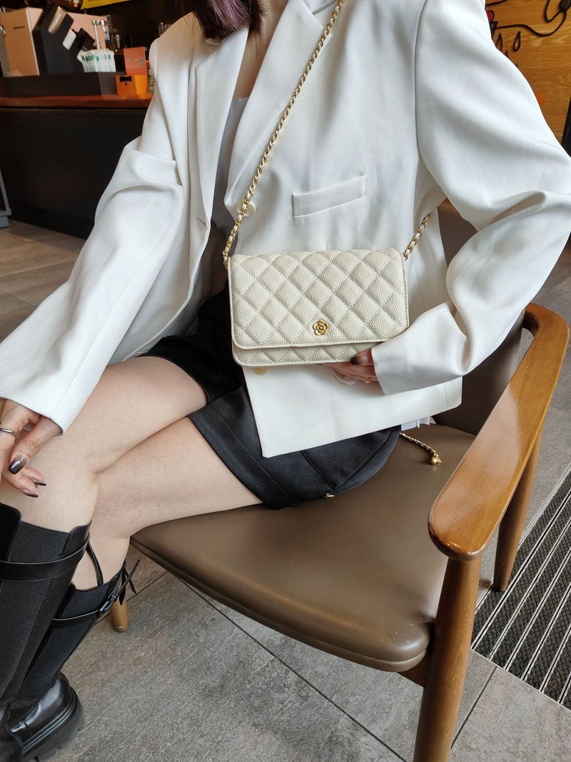 High-End First-Layer Cowhide Quilted Gold Ball Chain Bag One-Shoulder Cross-Body Women'S Bag Small Square Bag - Image 5