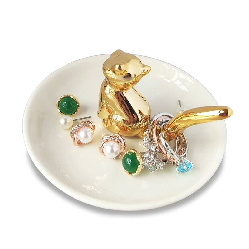 Bealuffe Ring Holder Ceramic Ring Dish for Jewelry Wedding Engagement Cute Ceramic Ring Tray Holder (Cat Style) - Image 4