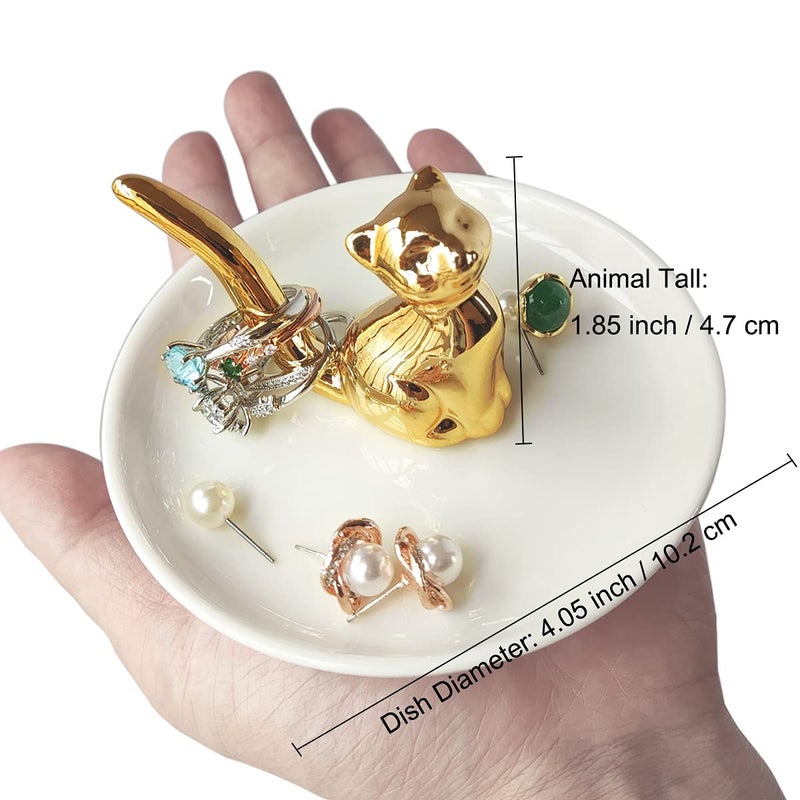 Bealuffe Ring Holder Ceramic Ring Dish for Jewelry Wedding Engagement Cute Ceramic Ring Tray Holder (Cat Style) - Image 2