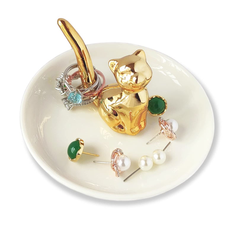 Bealuffe Ring Holder Ceramic Ring Dish for Jewelry Wedding Engagement Cute Ceramic Ring Tray Holder (Cat Style) - Image 1