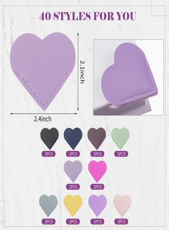 Sabary 40 Pcs Leather Heart Bookmark for Women Corner Page Bookmark Reading Gifts for Teachers Students Lovers Accessories Clips for School Office Home, Heart Shape(Stylish Color) - Image 2