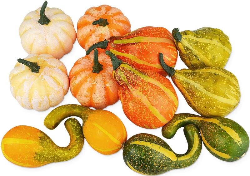 JEDFORE JEDFORE 12Pcs Lifelike Simulation Realistic Mixture of Artificial Pumpkins Fake Vegetable Fruit for Home Decoration 