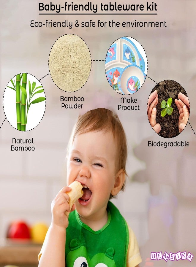 Bembika Baby Self Feeding Essential Baby Dinnerware Bamboo Fibre Dinner Set for Kids Bamboo Utensils for Kids and Toddlers (Pack of 5)(Sky Blue) - Image 4
