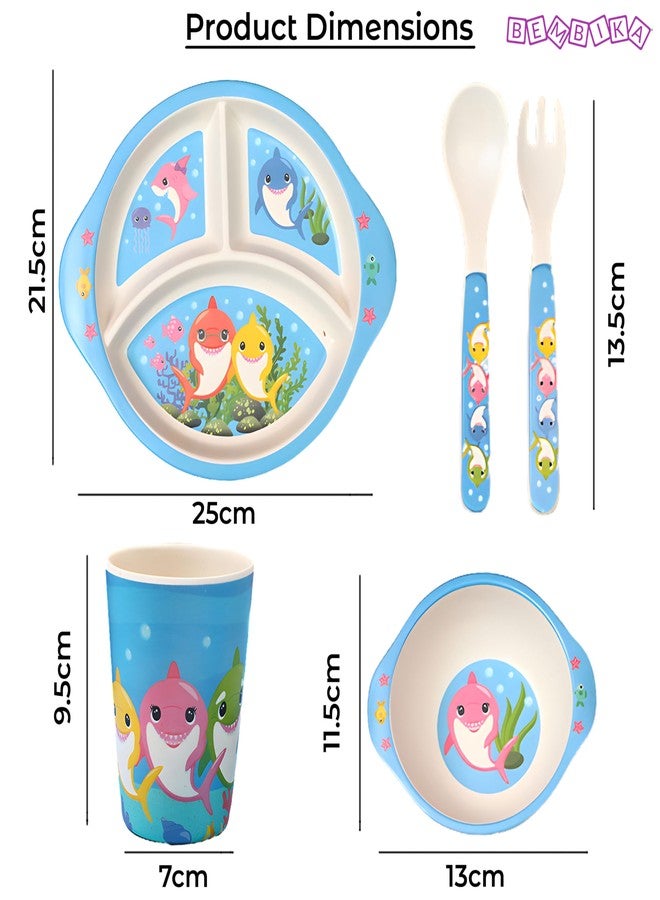 Bembika Baby Self Feeding Essential Baby Dinnerware Bamboo Fibre Dinner Set for Kids Bamboo Utensils for Kids and Toddlers (Pack of 5)(Sky Blue) - Image 5