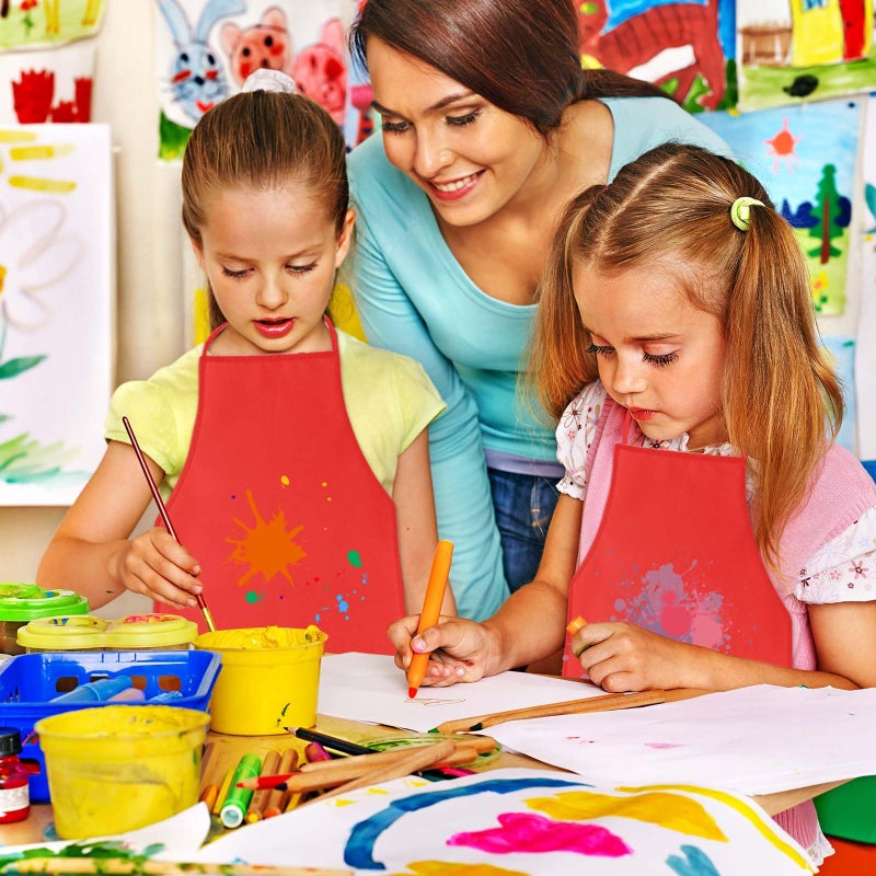 PLULON 15 Pcs Kids Apron Painting Aprons  Kids Aprons for Painting Red Apron Art Apron Smocks Bulk for Art Activity Craft Home Kitchen Classroom Party Supplies - Image 3