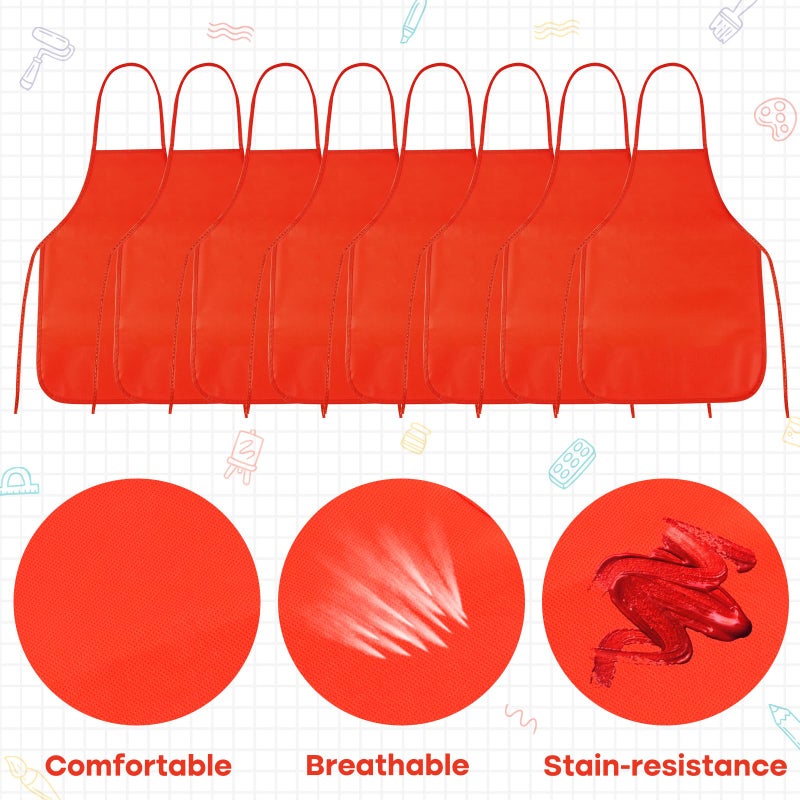 PLULON 15 Pcs Kids Apron Painting Aprons  Kids Aprons for Painting Red Apron Art Apron Smocks Bulk for Art Activity Craft Home Kitchen Classroom Party Supplies - Image 2