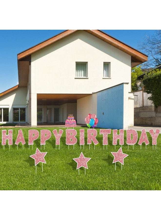 Jetec Jetec 18 Pieces Happy Birthday Yard Signs with Stakes, 16 Inches Birthday Outdoor Lawn Signs, Birthday Cake Balloon Patio Decorations, garden Lawn Decorations for Birthday Party(Rose Gold)  - Image 3