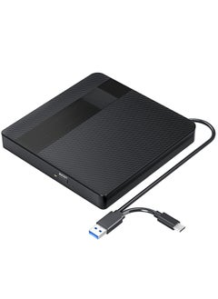 محرك اقراص دي في دي خارجي، USB 3.0 نوع C، محرك اقراص CD/DVD +/-RW، قارئ CD ROM محمول رفيع للغاية واعادة كتابة للابتوب وماك بوك والكمبيوتر المكتبي وويندوز 11/10/8/7/XP لينكس OS