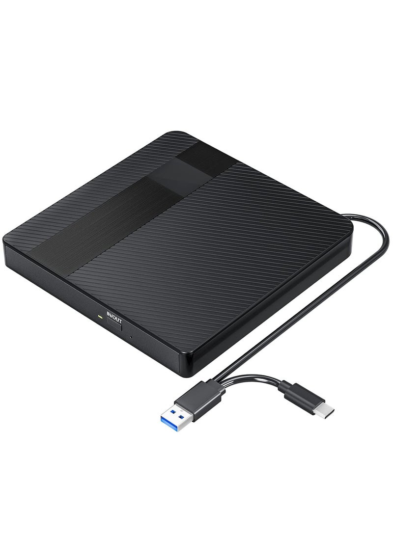 ماركة غير محددة - محرك اقراص دي في دي خارجي، USB 3.0 نوع C، محرك اقراص CD/DVD +/-RW، قارئ CD ROM محمول رفيع للغاية واعادة كتابة للابتوب وماك بوك والكمبيوتر المكتبي وويندوز 11/10/8/7/XP لينكس OS - Image 1