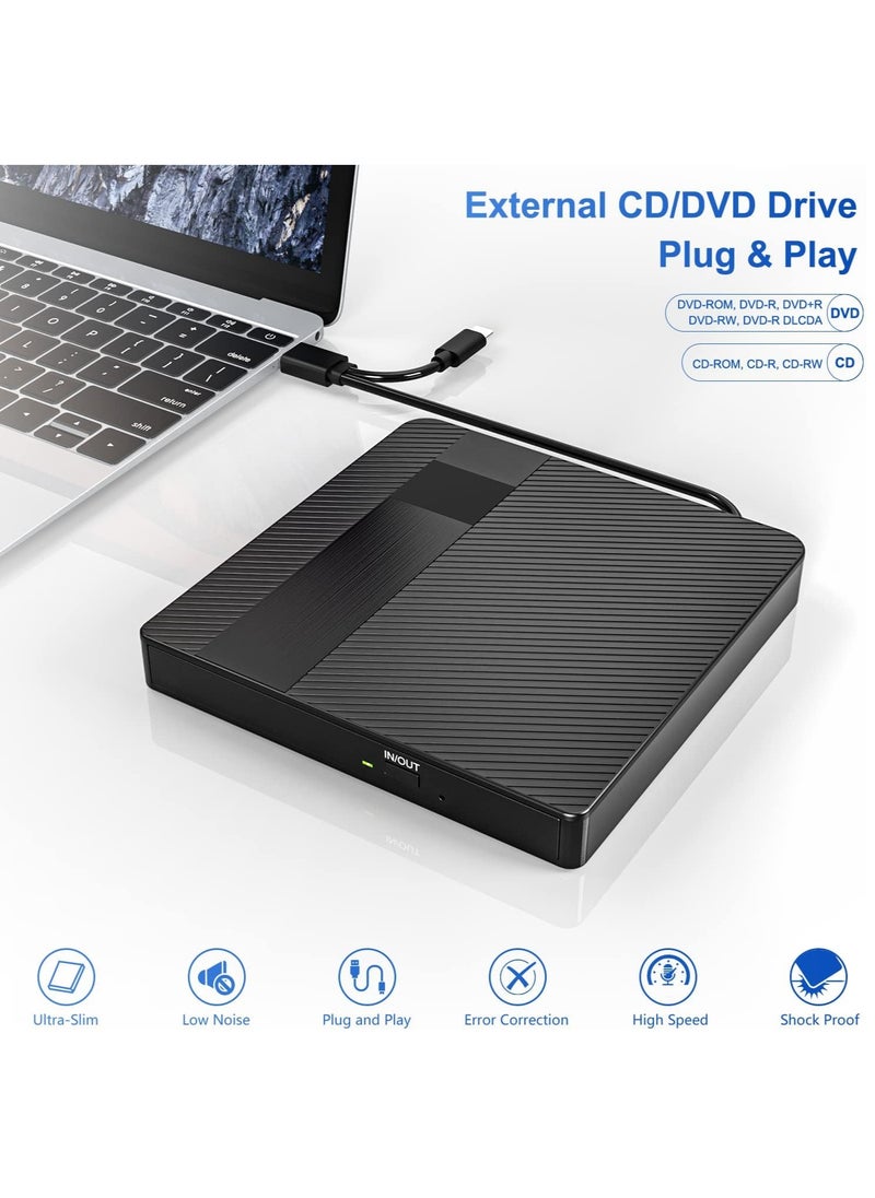 ماركة غير محددة - محرك اقراص دي في دي خارجي، USB 3.0 نوع C، محرك اقراص CD/DVD +/-RW، قارئ CD ROM محمول رفيع للغاية واعادة كتابة للابتوب وماك بوك والكمبيوتر المكتبي وويندوز 11/10/8/7/XP لينكس OS - Image 1