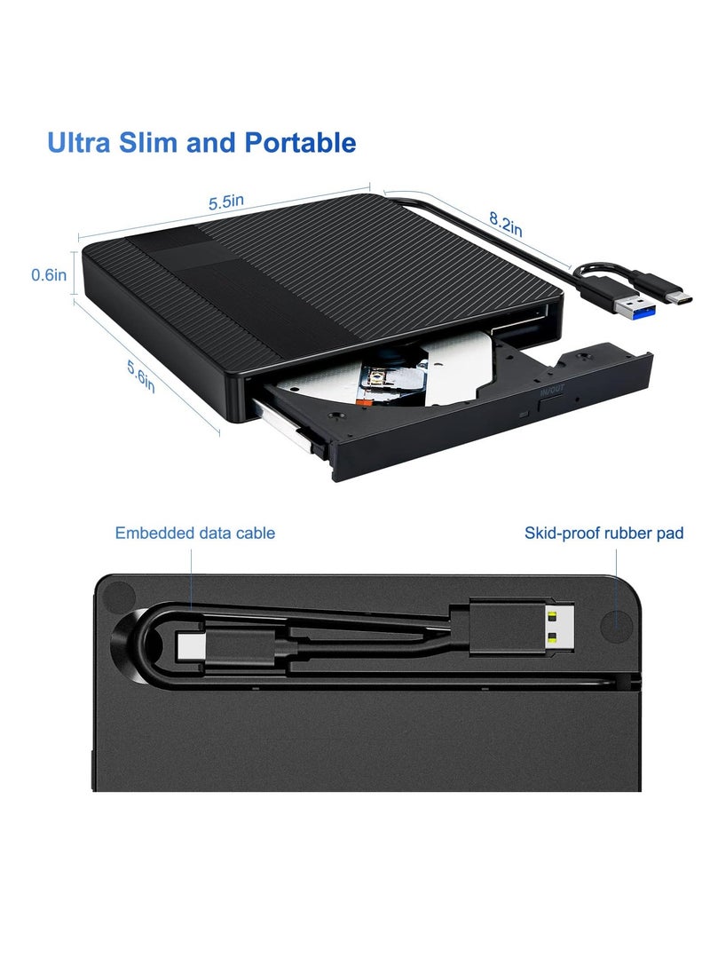 ماركة غير محددة - محرك اقراص دي في دي خارجي، USB 3.0 نوع C، محرك اقراص CD/DVD +/-RW، قارئ CD ROM محمول رفيع للغاية واعادة كتابة للابتوب وماك بوك والكمبيوتر المكتبي وويندوز 11/10/8/7/XP لينكس OS - Image 1