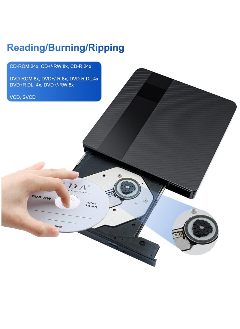 ماركة غير محددة - محرك اقراص دي في دي خارجي، USB 3.0 نوع C، محرك اقراص CD/DVD +/-RW، قارئ CD ROM محمول رفيع للغاية واعادة كتابة للابتوب وماك بوك والكمبيوتر المكتبي وويندوز 11/10/8/7/XP لينكس OS - Image 1