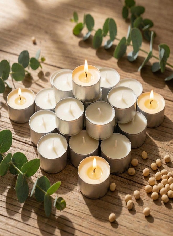 simeitol Soy Tea Lights Candles 50 Pack, 4 Hours Tealights Candles Bulk Unscented Small Tea Candles - 100% Natural Soy | Long Burning | Smokeless for Emergency, Dinner, Home - Image 1