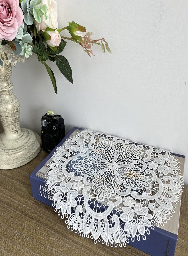 VIRFONOR 2Pack Round Lace Placemats for Dining Table,11inch Diameter Delicate Floret Embroidered Lace Doilies vase mat for Christmas Daily Use, Washable (White) - Image 5