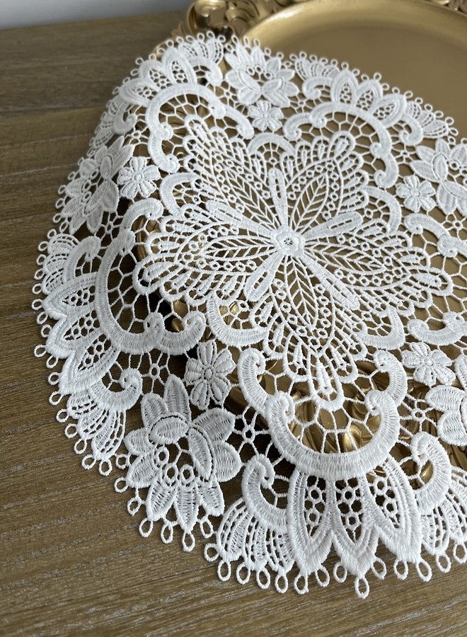 VIRFONOR 2Pack Round Lace Placemats for Dining Table,11inch Diameter Delicate Floret Embroidered Lace Doilies vase mat for Christmas Daily Use, Washable (White) - Image 3