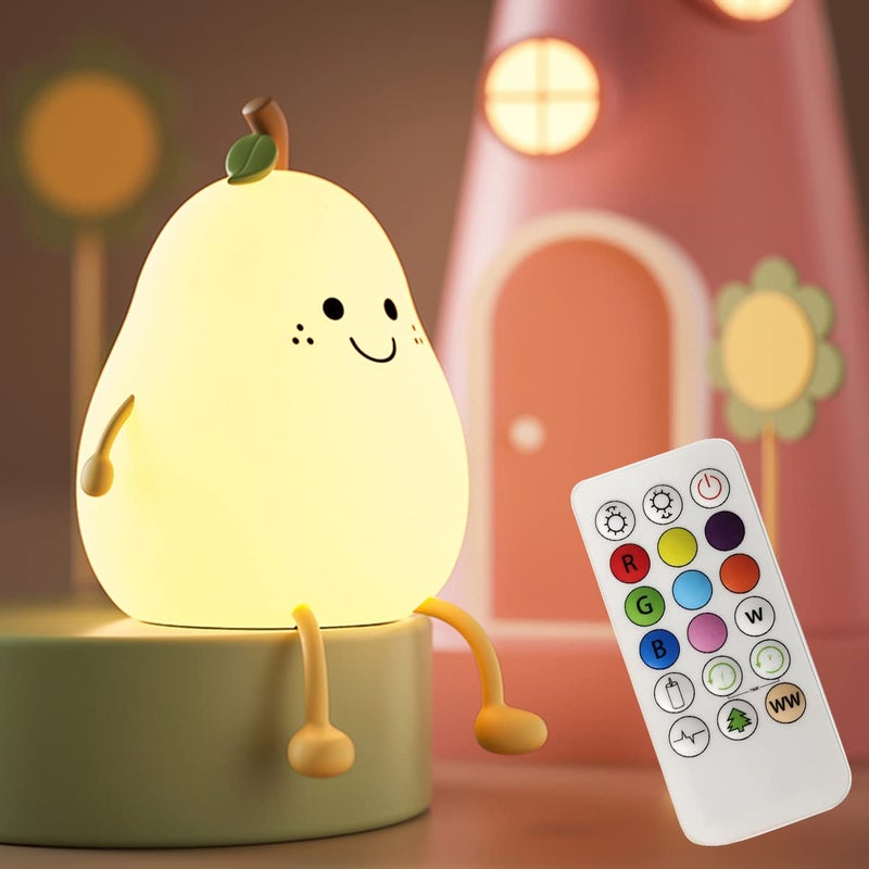 LEDHOLYT Night Light for Kids Cute Silicone Nursery Pear Lamp for Baby and Toddler Fruit NightLight with Remote Squishy Night Lamp for Bedroom Kawaii Bedside Light for Boys Girls Room