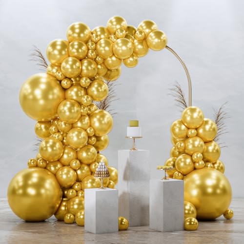 PartyWoo Gold Balloons 128pcs Different Sizes of 18 12 10 5 Inch Gold Balloon Arch Kit Garland for Birthday Wedding Anniversary Baby Shower Graduation Retirement Casino Party Decorations GoldG101 - Image 1
