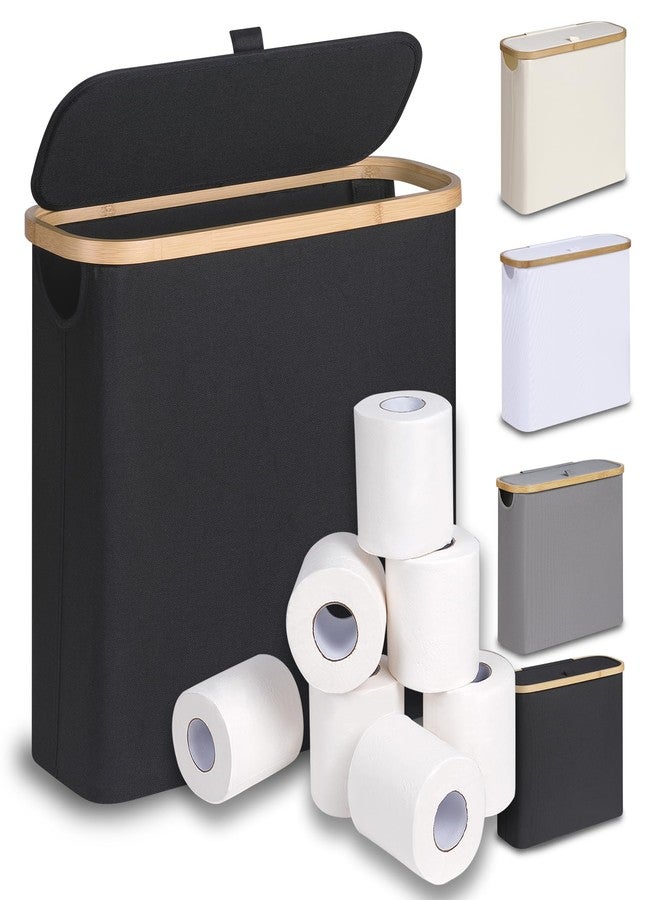 efluky Toilet Paper Basket 28L, Toilet Paper Holder with Lid for Bathroom, Free Standing Storage Organizer Holds Up to 9-12 Rolls (Black, 1) - Image 1