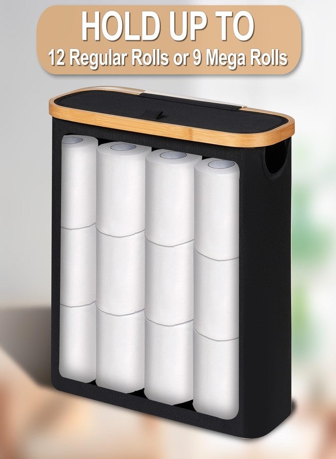 efluky Toilet Paper Basket 28L, Toilet Paper Holder with Lid for Bathroom, Free Standing Storage Organizer Holds Up to 9-12 Rolls (Black, 1) - Image 4