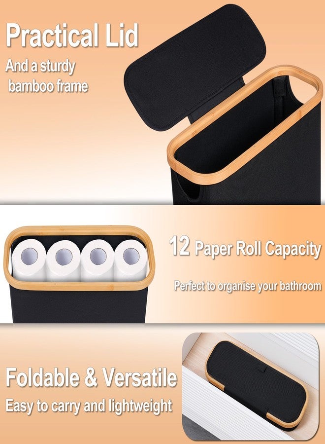 efluky Toilet Paper Basket 28L, Toilet Paper Holder with Lid for Bathroom, Free Standing Storage Organizer Holds Up to 9-12 Rolls (Black, 1) - Image 3