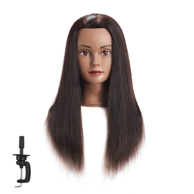 2022 100 Human Hair Mannequin Head Training Head Cosmetology Manikin Head Doll Head with Free Clamp Black