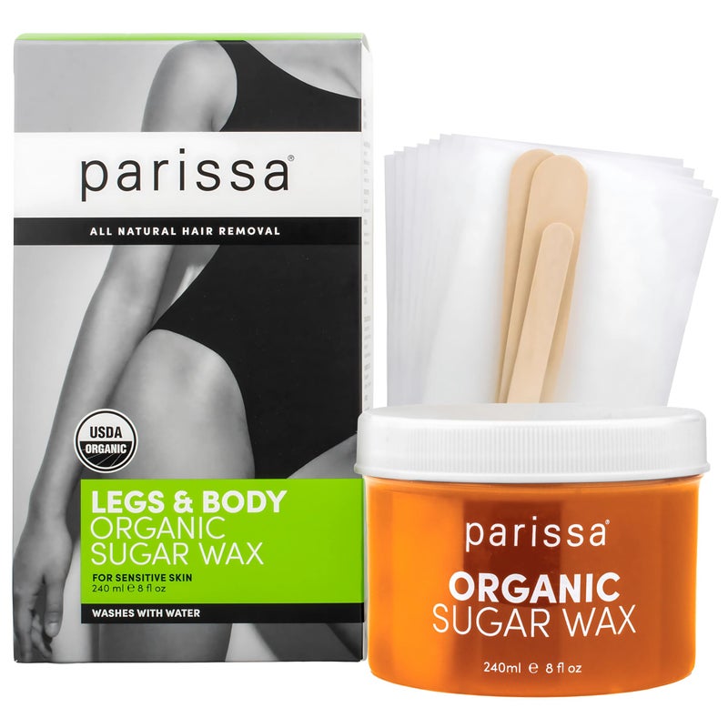 Parissa Legs  Body Organic Sugar Wax for Sensitive Skin 100 Natural Gentle  Washable Formula at Home Waxing Kit Green 8 Fl Oz