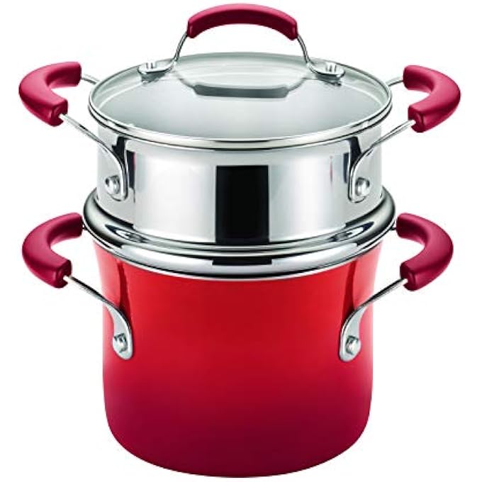 وعاء صلصة برايتس مع ملحق بخار، سعة 3 كوارت، لون أحمر ثنائي اللون