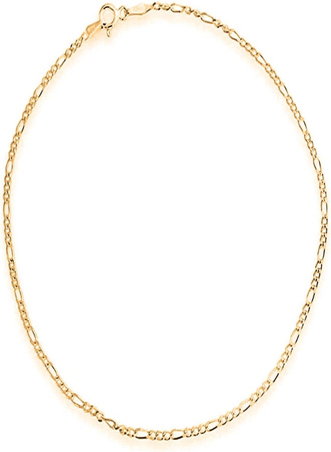 Savlano 925 Sterling Silver Chain Anklet Rope, Figaro, Mariner, Curb - 18K Gold Plated Chain Anklet Available in 9”, 10” and 11”- Inches for Women Comes with a Gift Box - Made in Italy (1.8mm Fig, 9) - Image 1