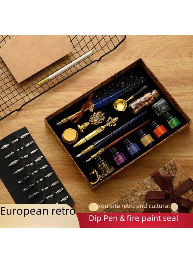 Autonomy European Quill Pen Set With Ink British Vintage Dip Water Quill Pen Fire Paint Seal Student Dip Water Pen - Image 2