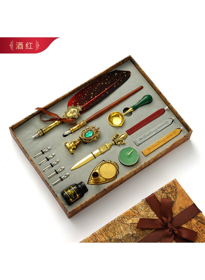 Autonomy European Quill Pen Set With Ink British Vintage Dip Water Quill Pen Fire Paint Seal Student Dip Water Pen - Image 1