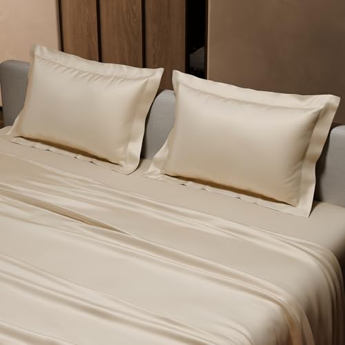 Stoa Paris Satin Bedsheet King Size with 2 Pillow Covers, 300TC Premium Bedsheets King Size, Home Decor,Ultimate Comfort, 274 cm x 228 cm,Date Night - Charming Ivory - Image 4