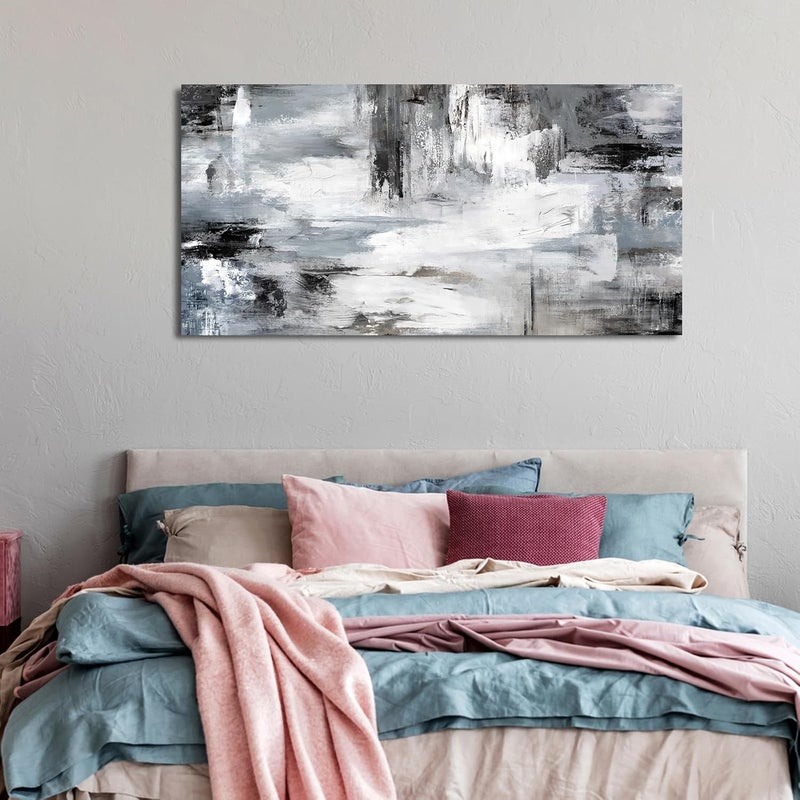 EMODA Large Neutral Grey Abstract Wall Art (60x120 cm Framed) – Modern Oversized Canvas Print for Living Room & Bedroom - Image 5