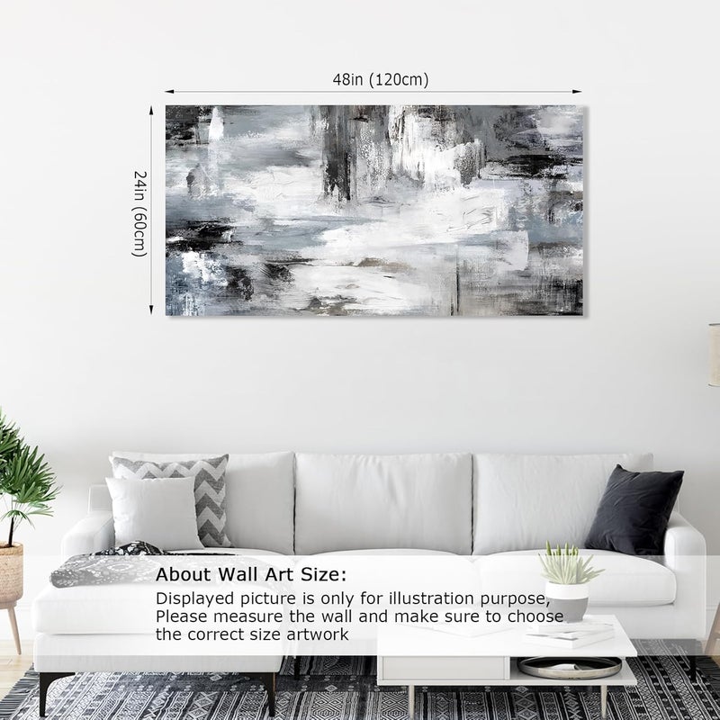 EMODA Large Neutral Grey Abstract Wall Art (60x120 cm Framed) – Modern Oversized Canvas Print for Living Room & Bedroom - Image 2