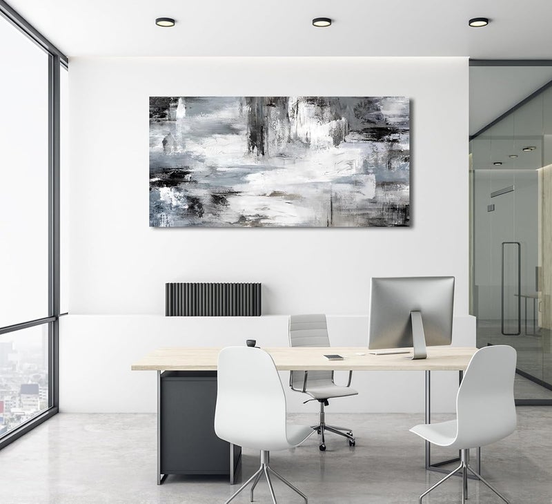 EMODA Large Neutral Grey Abstract Wall Art (60x120 cm Framed) – Modern Oversized Canvas Print for Living Room & Bedroom - Image 4