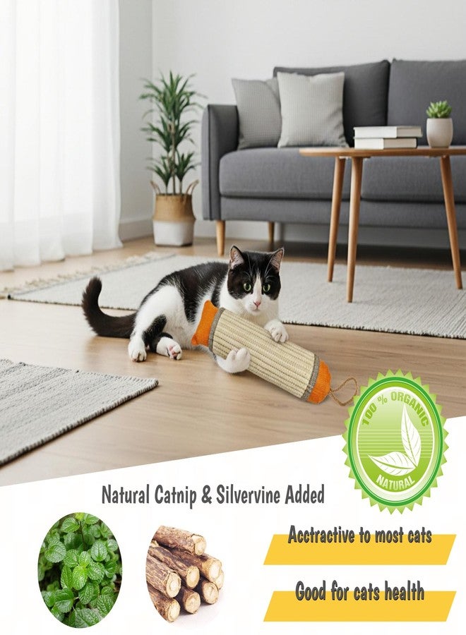 FuneeTop Catnip Cat Kicker Toy, 10 Inch Long Cat Scratcher Post, Natural Sisal Toy for Indoor Cats(Oranger and Silver) - Image 2