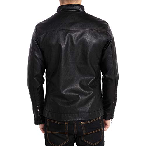 WULFUL Men's Stand Collar Leather Jacket Motorcycle Lightweight Faux Leather Outwear - Image 2