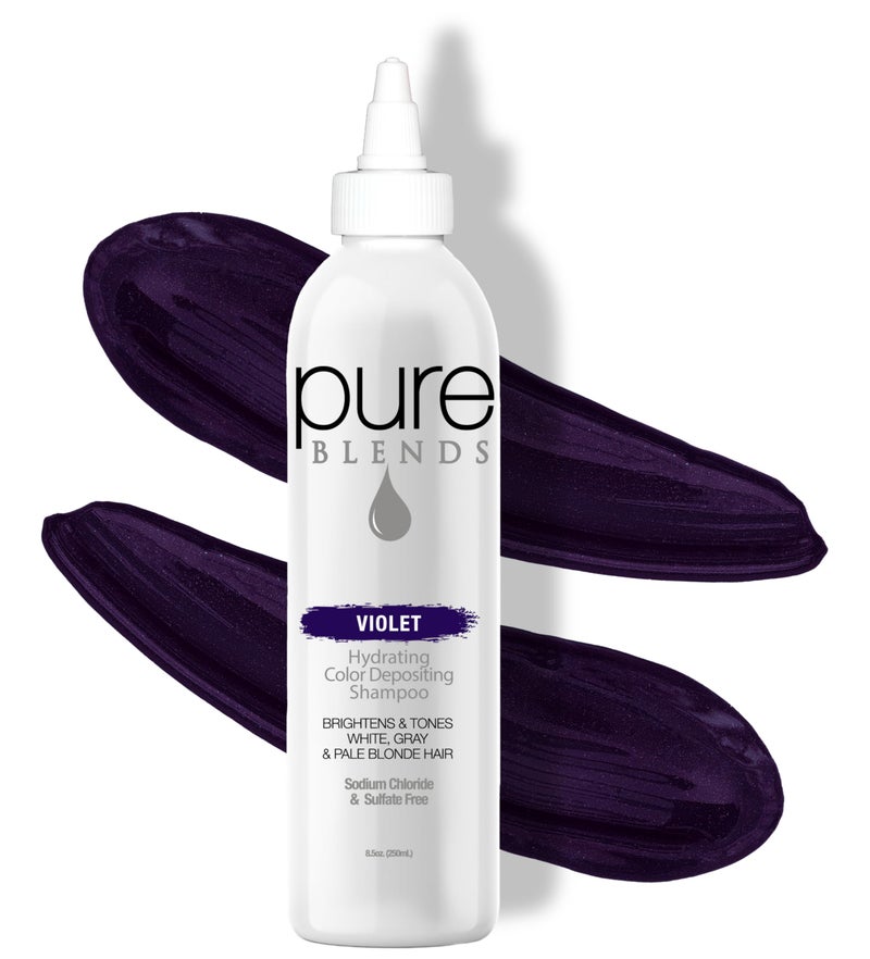 Pure Blends Violet Hydrating Color Depositing Shampoo - Brighten & Tone Faded Hair with Semi Permanent Dye, Prevents Fade for Color Treated Hair (8.5 Oz)