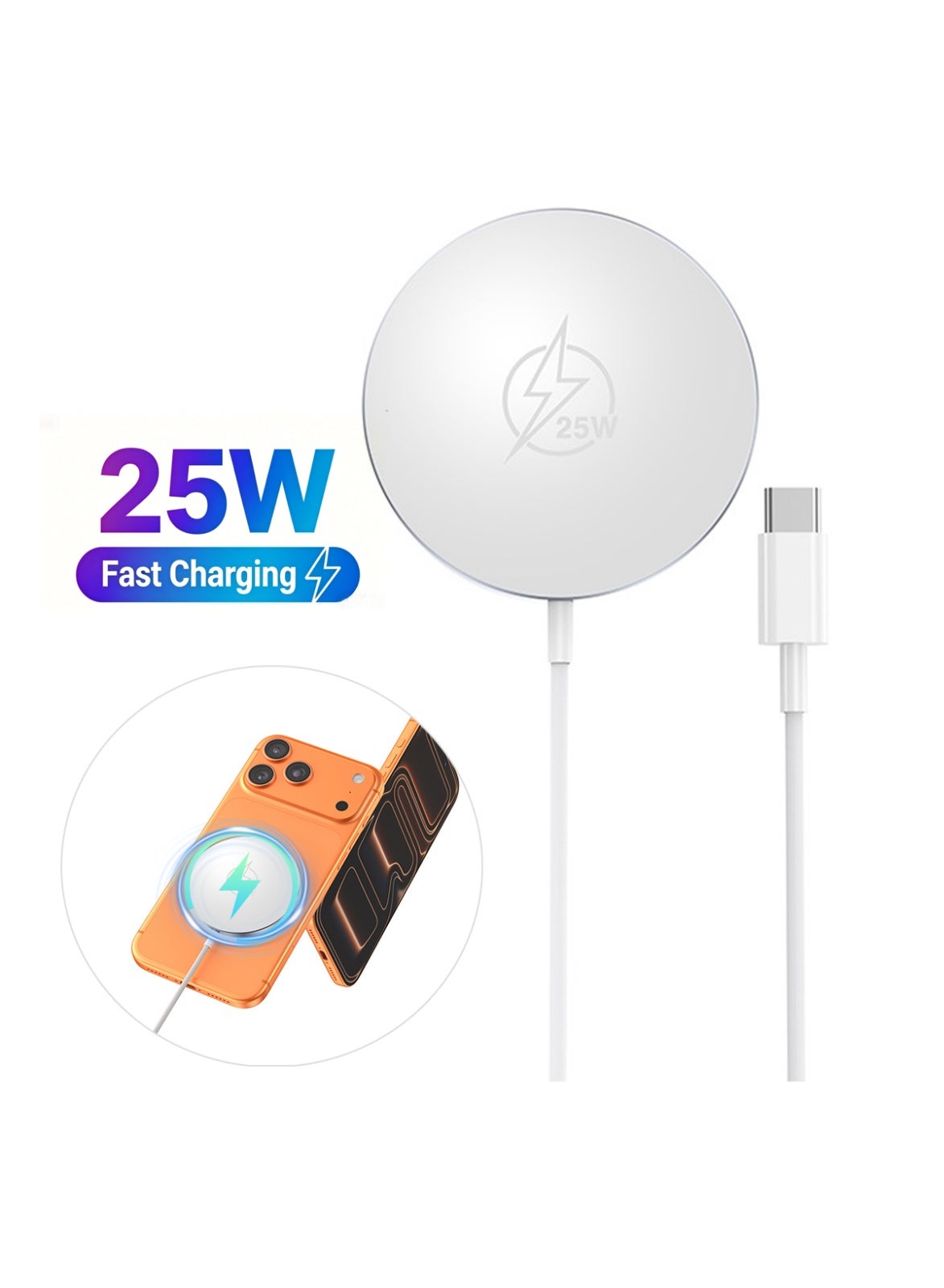 MagSafe Charger【Qi2 Certified】 USB C Fast Charging,Wireless Magnetic Fast PD Charging up to 25W Compatibility with iPhone 17 Pro Max, 16 Plus,16 Pro,16 Pro Max , 15, 14 series, AirPods Pro2