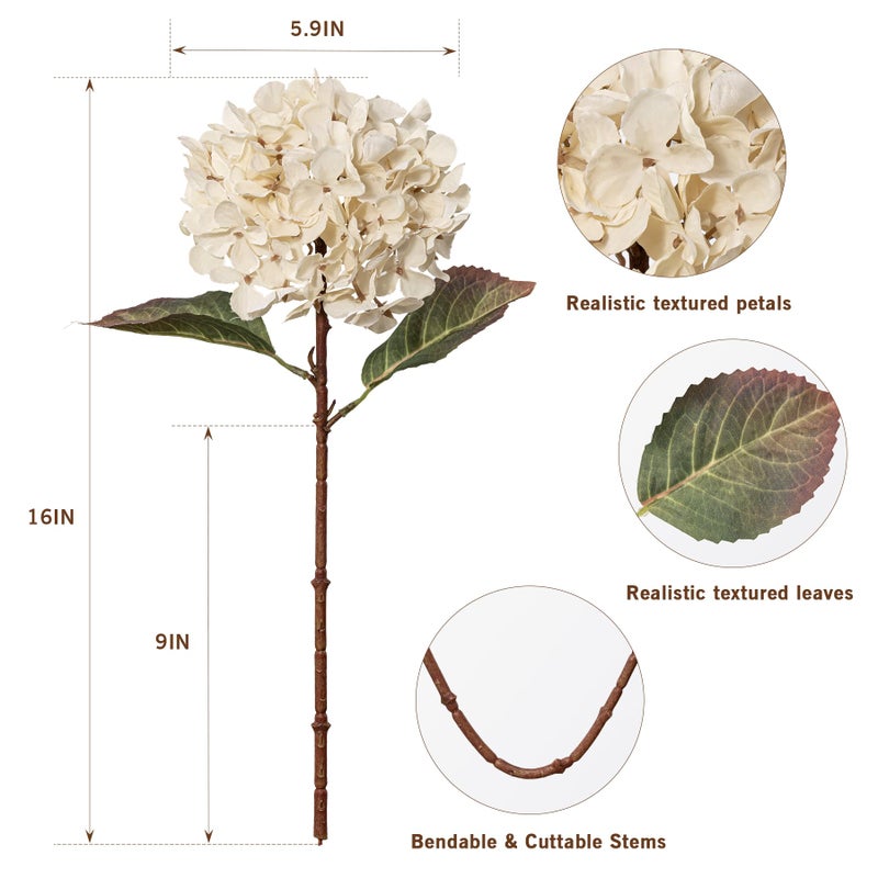 Uqueeten Artificial Flower Fake Silk Hydrangea Heads Bouquet with Stems Bulk for Fall Decoration Table Center Christmas Indoor Outdoor Faux Floral Realistic with Leaves Plants Crafts 8PCS(White) - Image 3