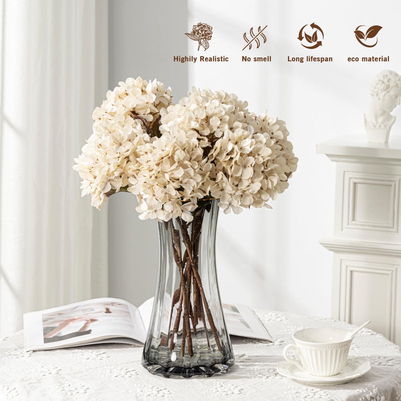 Uqueeten Artificial Flower Fake Silk Hydrangea Heads Bouquet with Stems Bulk for Fall Decoration Table Center Christmas Indoor Outdoor Faux Floral Realistic with Leaves Plants Crafts 8PCS(White) - Image 4