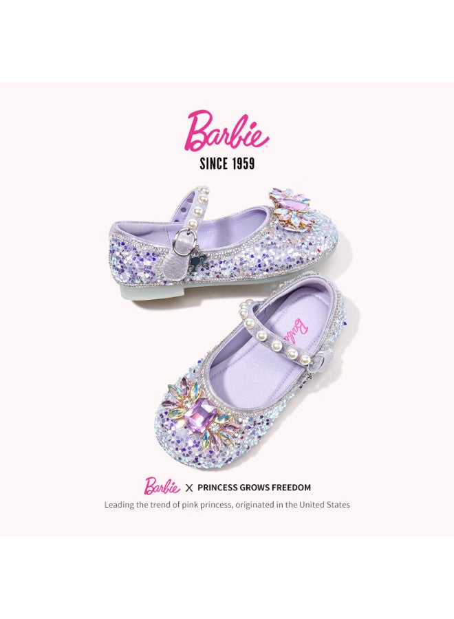 Barbie Girls' Spring And Autumn Fashion Crystal Shoes, Princess Girl Leather Shoes, Da6512 Light Purple, Size 26 - Image 2