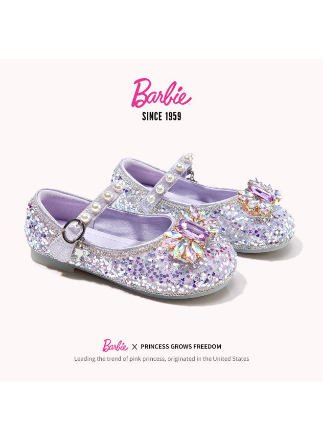 Barbie Girls' Spring And Autumn Fashion Crystal Shoes, Princess Girl Leather Shoes, Da6512 Light Purple, Size 26 - Image 3