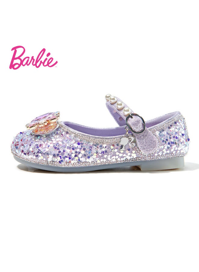 Barbie Girls' Spring And Autumn Fashion Crystal Shoes, Princess Girl Leather Shoes, Da6512 Light Purple, Size 26 - Image 4