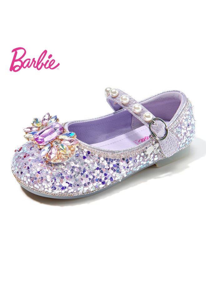 Barbie Girls' Spring And Autumn Fashion Crystal Shoes, Princess Girl Leather Shoes, Da6512 Light Purple, Size 26 - Image 5