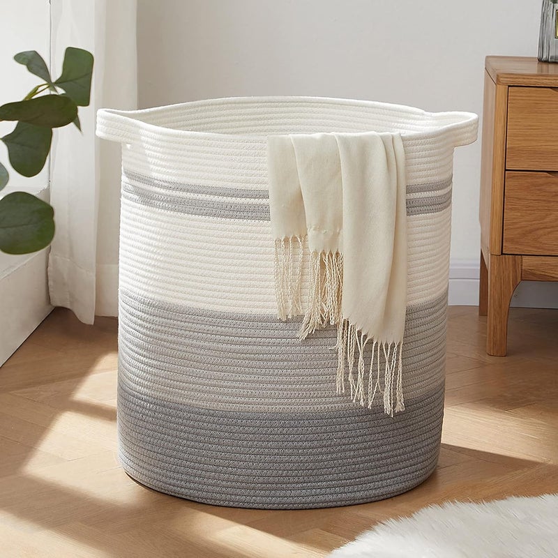 OIAHOMY 80L Laundry Hamper with Handles,Decorative Basket for Living room,Woven Storage Basket for Toys Bin,Pillows, Blankets,Clothes-20x18in-Gradient Gray - Image 1