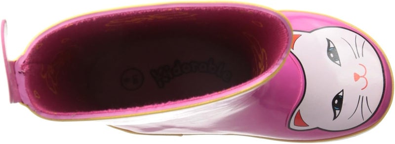 Kidorable Lucky Cat Rainboots, Pink, Kids Sizes, Natural Rubber Boots with Cotton Lining, Pull On Heel Tab & Non-Slip Sole - Image 3