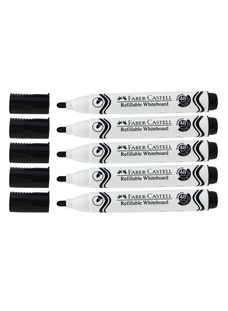 FABER-CASTELL 5-Piece Dry Erase White Board Marker Bullet Tip Black Ink - Image 1