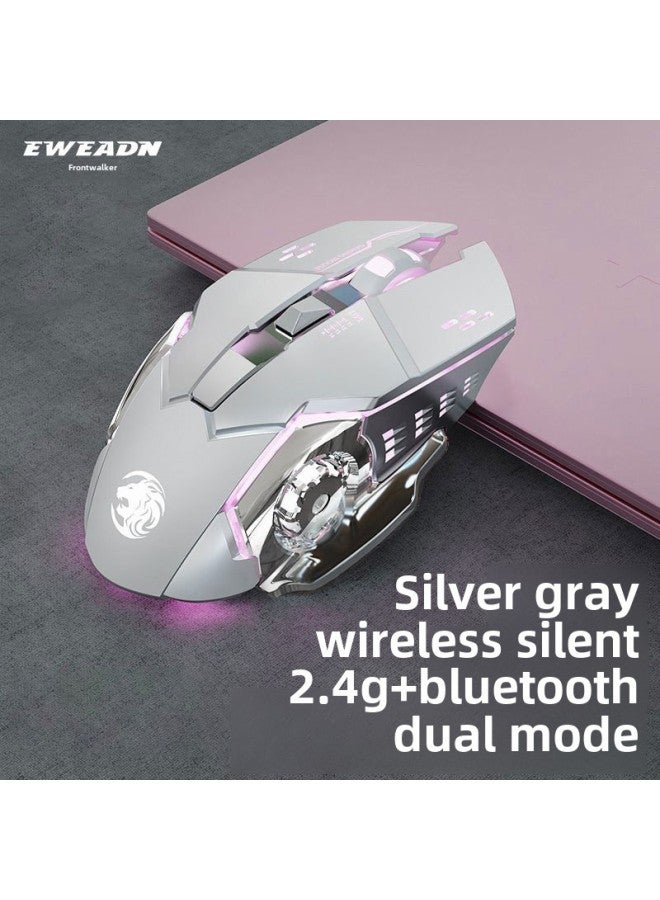 Wireless Mouse Mute Game Electric Competition Machinery Macro Cable Desktop Notebook Computer Office Special Charging-Color:Silver Gray [silent Rechargeable-bluetooth Dual Mode] Upgraded Version-Interface:Official Standard - Image 1